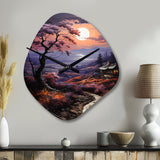 Countryside Crimson Dusk Landscape I - Asymmetric Metal Wall Clock