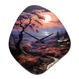 Countryside Crimson Dusk Landscape I - Asymmetric Metal Wall Clock