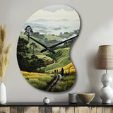 Countryside Foggy Green Hillside - Asymmetric Metal Wall Clock