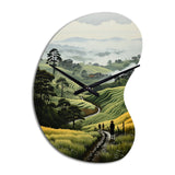 Countryside Foggy Green Hillside - Asymmetric Metal Wall Clock