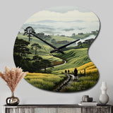 Countryside Foggy Green Hillside - Asymmetric Metal Wall Clock