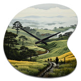 Countryside Foggy Green Hillside - Asymmetric Metal Wall Clock