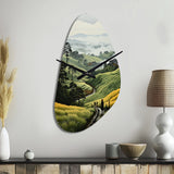 Countryside Foggy Green Hillside - Asymmetric Metal Wall Clock