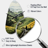Countryside Foggy Green Hillside - Asymmetric Metal Wall Clock