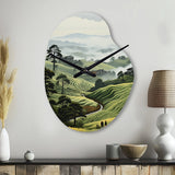 Countryside Foggy Green Hillside - Asymmetric Metal Wall Clock