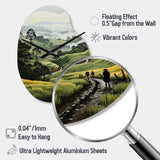 Countryside Foggy Green Hillside - Asymmetric Metal Wall Clock