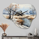 Countryside Snowy Minimalism Winter VII - Asymmetric Metal Wall Clock
