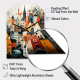 Denmark Scarlet Roofs Collage III - Asymmetric Metal Wall Clock