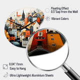 Denmark Scarlet Roofs Collage III - Asymmetric Metal Wall Clock