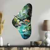 Emerald Oasis A Lush Green Landscape - Asymmetric Metal Wall Clock