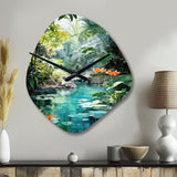 Emerald Oasis A Lush Green Landscape - Asymmetric Metal Wall Clock