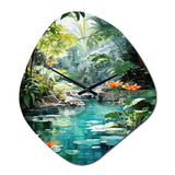 Emerald Oasis A Lush Green Landscape - Asymmetric Metal Wall Clock