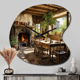 Farmhouse Family Dinner Pointillism - Asymmetric Metal Wall Clock