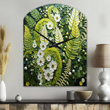 Light Green Ferns Plant Whimsical Spirals I - Asymmetric Metal Wall Clock