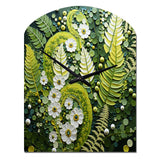 Light Green Ferns Plant Whimsical Spirals I - Asymmetric Metal Wall Clock