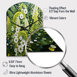 Light Green Ferns Plant Whimsical Spirals I - Asymmetric Metal Wall Clock