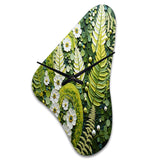 Light Green Ferns Plant Whimsical Spirals I - Asymmetric Metal Wall Clock