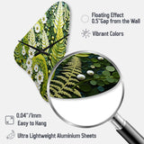 Light Green Ferns Plant Whimsical Spirals I - Asymmetric Metal Wall Clock