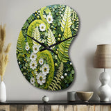 Light Green Ferns Plant Whimsical Spirals I - Asymmetric Metal Wall Clock