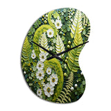Light Green Ferns Plant Whimsical Spirals I - Asymmetric Metal Wall Clock