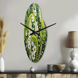 Light Green Ferns Plant Whimsical Spirals I - Asymmetric Metal Wall Clock