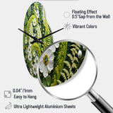 Light Green Ferns Plant Whimsical Spirals I - Asymmetric Metal Wall Clock