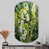 Light Green Ferns Plant Whimsical Spirals I - Asymmetric Metal Wall Clock