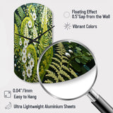 Light Green Ferns Plant Whimsical Spirals I - Asymmetric Metal Wall Clock