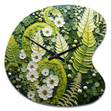 Light Green Ferns Plant Whimsical Spirals I - Asymmetric Metal Wall Clock