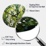 Light Green Ferns Plant Whimsical Spirals I - Asymmetric Metal Wall Clock