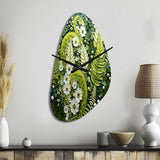 Light Green Ferns Plant Whimsical Spirals I - Asymmetric Metal Wall Clock