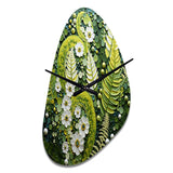 Light Green Ferns Plant Whimsical Spirals I - Asymmetric Metal Wall Clock