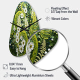 Light Green Ferns Plant Whimsical Spirals I - Asymmetric Metal Wall Clock