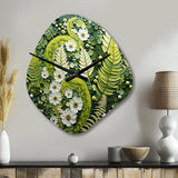 Light Green Ferns Plant Whimsical Spirals I - Asymmetric Metal Wall Clock