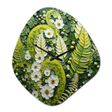 Light Green Ferns Plant Whimsical Spirals I - Asymmetric Metal Wall Clock