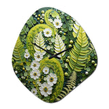 Light Green Ferns Plant Whimsical Spirals I - Asymmetric Metal Wall Clock