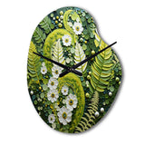 Light Green Ferns Plant Whimsical Spirals I - Asymmetric Metal Wall Clock