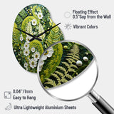 Light Green Ferns Plant Whimsical Spirals I - Asymmetric Metal Wall Clock