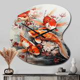 Fishing Contemporary Koi Fish I - Asymmetric Metal Wall Clock