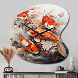 Fishing Contemporary Koi Fish I - Asymmetric Metal Wall Clock