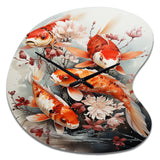 Fishing Contemporary Koi Fish I - Asymmetric Metal Wall Clock