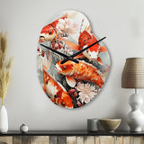 Fishing Contemporary Koi Fish I - Asymmetric Metal Wall Clock