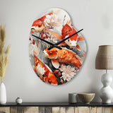 Fishing Contemporary Koi Fish I - Asymmetric Metal Wall Clock