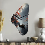 Fishing At The Lake Whispering Breeze III - Asymmetric Metal Wall Clock