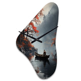 Fishing At The Lake Whispering Breeze III - Asymmetric Metal Wall Clock