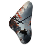 Fishing At The Lake Whispering Breeze III - Asymmetric Metal Wall Clock