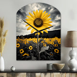 Yellow Brown Sunflower Field Emergent Sunflower II - Asymmetric Metal Wall Clock