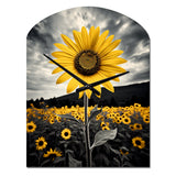 Yellow Brown Sunflower Field Emergent Sunflower II - Asymmetric Metal Wall Clock