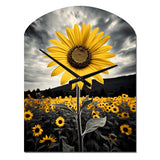 Yellow Brown Sunflower Field Emergent Sunflower II - Asymmetric Metal Wall Clock