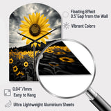 Yellow Brown Sunflower Field Emergent Sunflower II - Asymmetric Metal Wall Clock